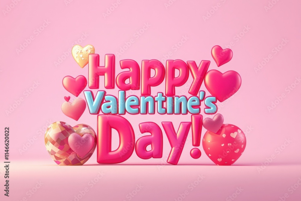 Colorful hearts and festive lettering express love and joy for Valentines Day. This cheerful display captures the spirit of affection and celebration associated with the holiday.
