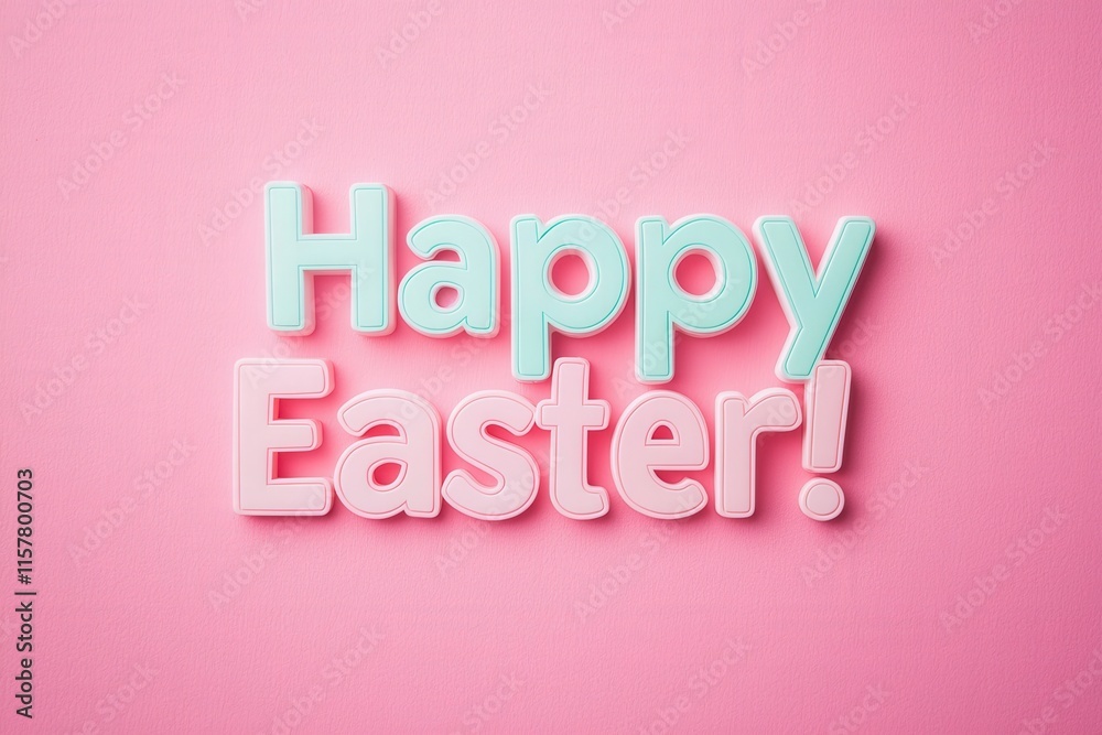 Colorful letters spell out a cheerful Easter greeting against a pink background, conveying joy and celebration. This vibrant message captures the spirit of the holiday with playful colors.