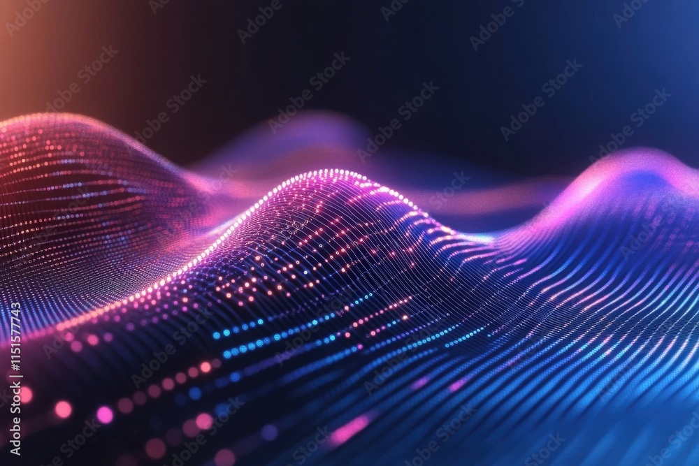 Colorful wave patterns shimmer and flow across a dark background, creating a dynamic and captivating visual effect. The interplay of light and color evokes a sense of energy and movement.