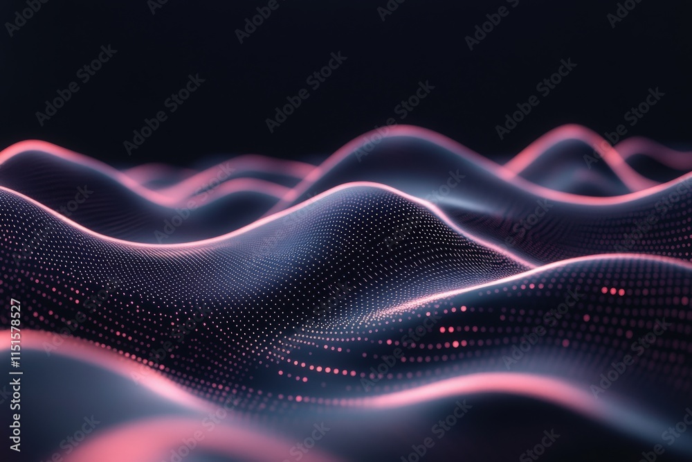 Colorful waves of light form a mesmerizing digital landscape filled with glowing points, creating an abstract and futuristic atmosphere against a dark backdrop.