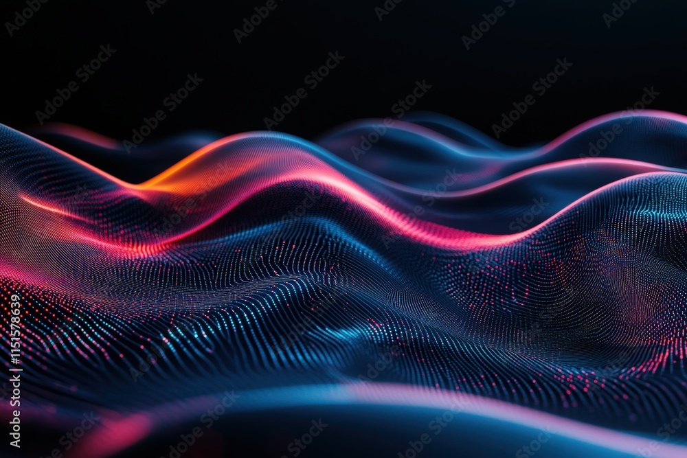 Colorful waves undulate across a dark background, showcasing a blend of vibrant hues. This dynamic composition evokes a sense of motion and depth, drawing the viewer into its captivating beauty.