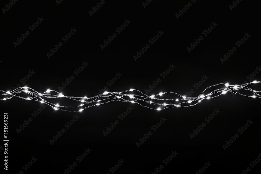 Delicate white fairy lights are intertwined and glowing softly against a dark background, creating a warm and inviting ambiance perfect for celebrations or home decor.