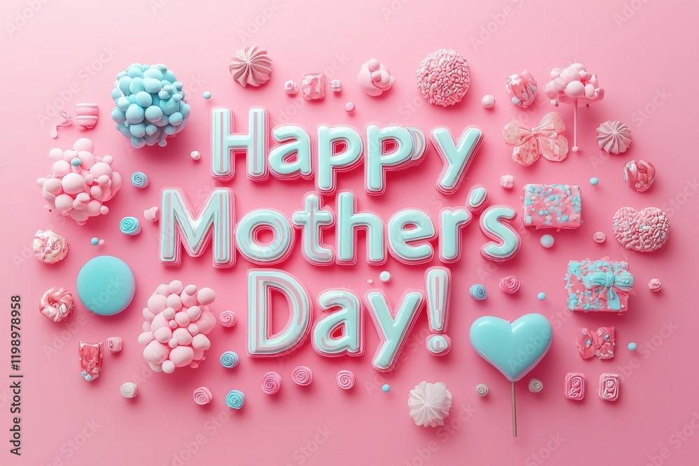 Festive decorations and sweet treats arranged in vibrant colors create a joyful atmosphere for Mothers Day. The playful setup invites creativity and celebration among family and friends.