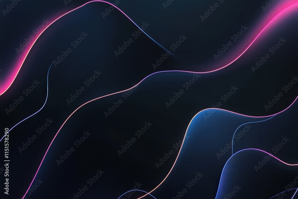 Fluid lines in shades of pink and blue create a mesmerizing visual effect against a dark backdrop, evoking a sense of movement and energy in a digital design atmosphere.