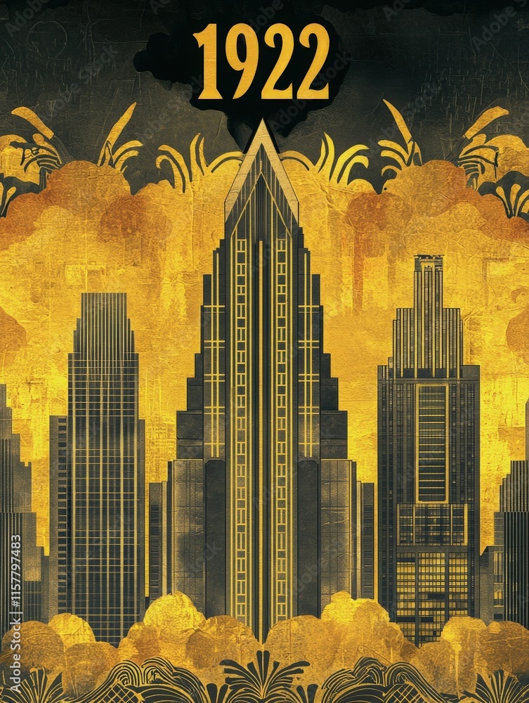 This artwork features a stylized city skyline showcasing tall buildings with art deco design. The year 1922 is prominently displayed above, representing a classic era in architectural history.