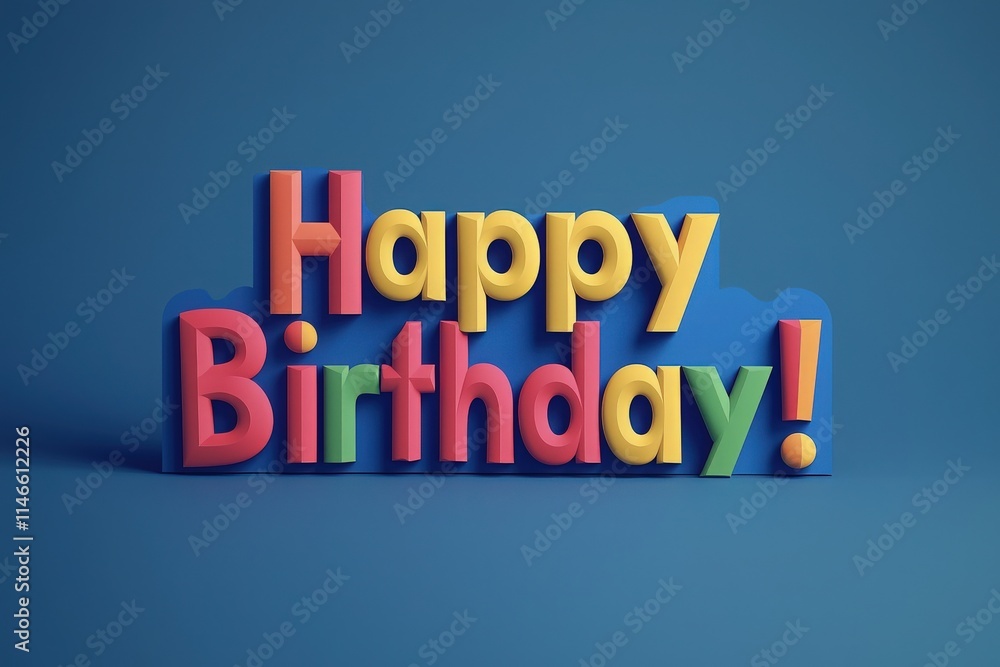 Vibrant letters spell out a cheerful birthday message in various colors against a bright blue backdrop. The design evokes a festive atmosphere perfect for birthday celebrations.