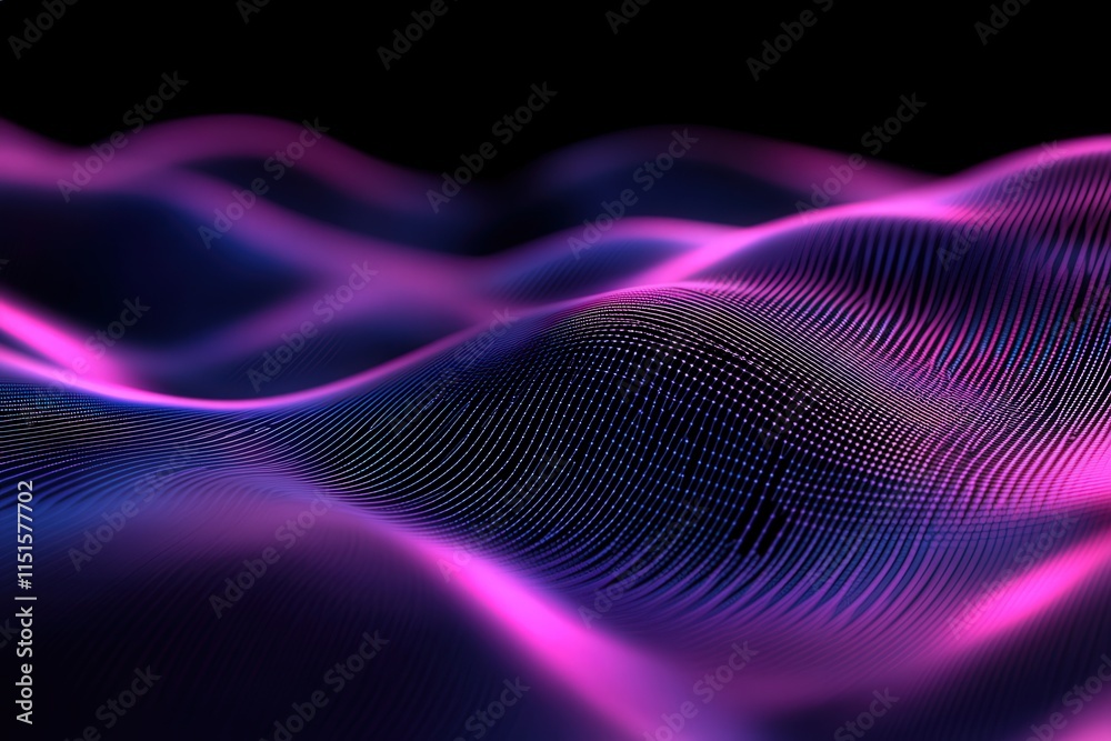 Waves of vibrant colors in purple and blue create a mesmerizing effect. The flowing patterns suggest movement and energy, showcasing an artistic exploration of visual fluidity and depth.