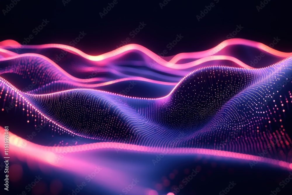 Wavy patterns of light in shades of pink and purple create a mesmerizing digital landscape. The flowing design evokes a sense of movement and energy, captivating the viewer.