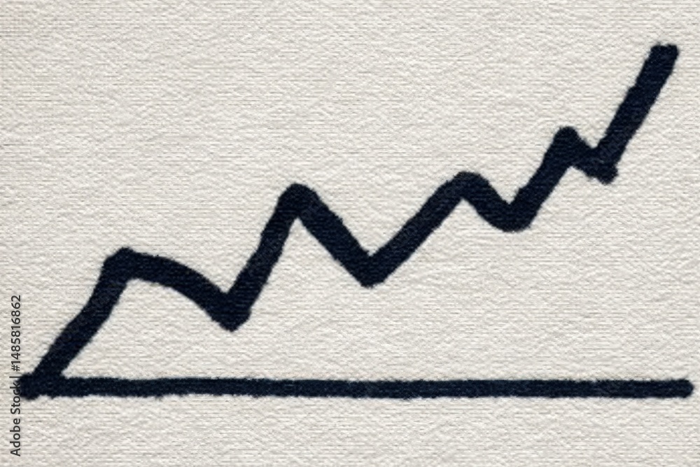 A black zigzag line rises sharply on a light background, representing increasing values over a period. This visual signifies growth and positive progress, capturing business success.