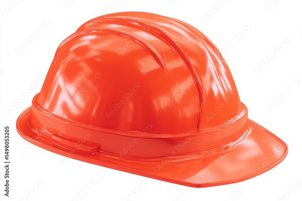 A bright orange hard hat designed for construction safety is displayed against a white background. The hard hat features a smooth surface and a rounded shape, ideal for protection.