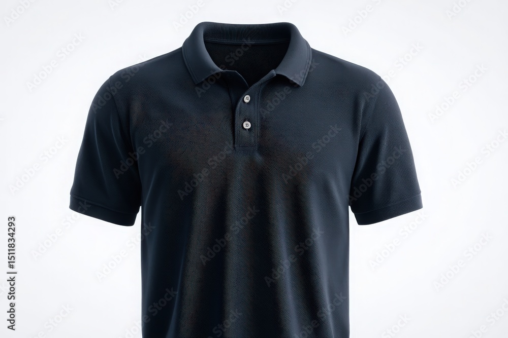 A classic black polo shirt is presented against a light background. The shirt features a collar and buttons, perfect for casual and semi-formal occasions, showcasing a versatile clothing option.