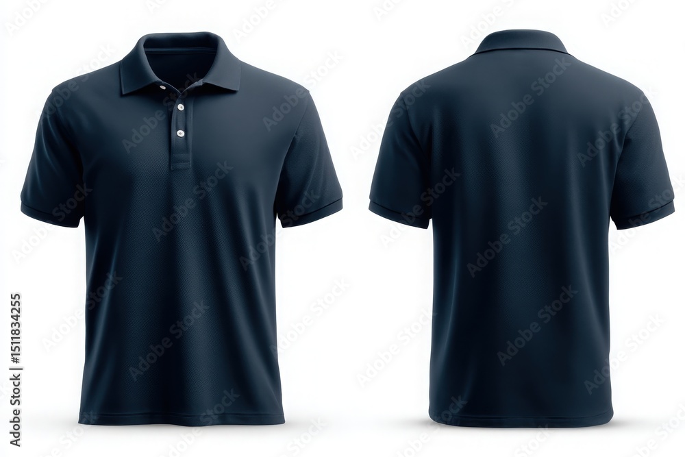 A classic navy polo shirt features a collar and button placket with short sleeves. The design is simple and elegant, suitable for various casual occasions.