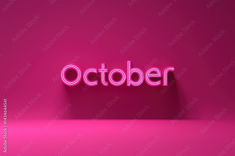 A glowing neon sign displays the word October in bright pink against a bold pink backdrop. This colorful design captures attention, perfect for autumn celebrations or themed events.
