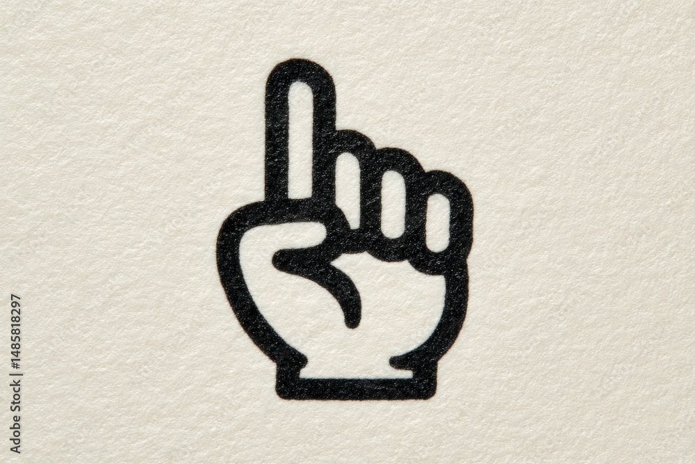 A hand with one finger raised, conveying a gesture of asking for attention or indicating that someone has something important to say. The simple design emphasizes clarity.