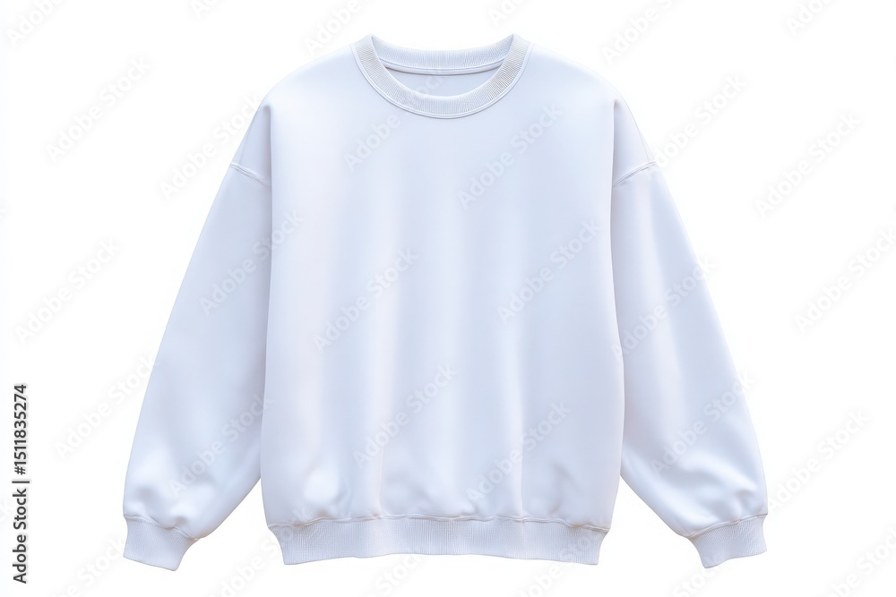 A plain white sweatshirt is showcased with a simple design, featuring a crew neck and long sleeves. It is set against a neutral background, ideal for casual outfits and layering.