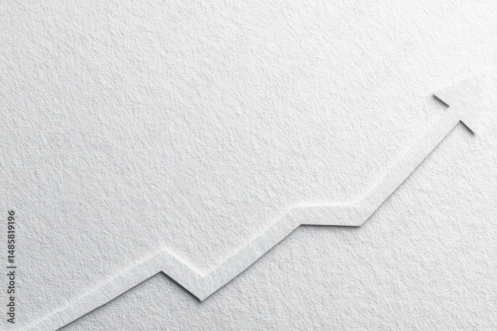 A sharp, zigzagging line rises against a textured paper background, symbolizing growth and success. The design emphasizes upward movement, indicative of business development and financial progress.