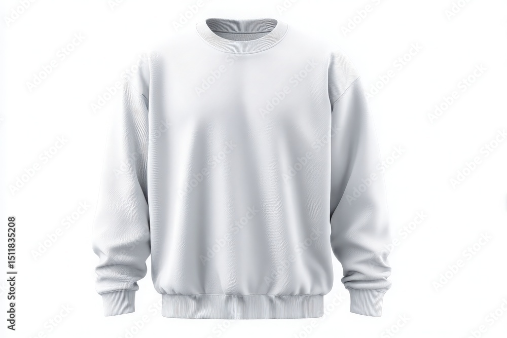 A simple white sweatshirt is displayed on a plain backdrop. The garment features a relaxed fit with long sleeves, showcasing casual style perfect for everyday wear or layering.