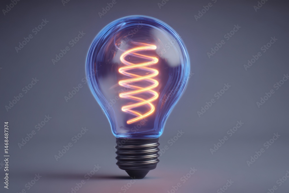 A striking light bulb glows brightly with a spiral filament inside, showcasing a modern decor element. The contrasting colors highlight the bulb against a neutral background, adding sophistication.