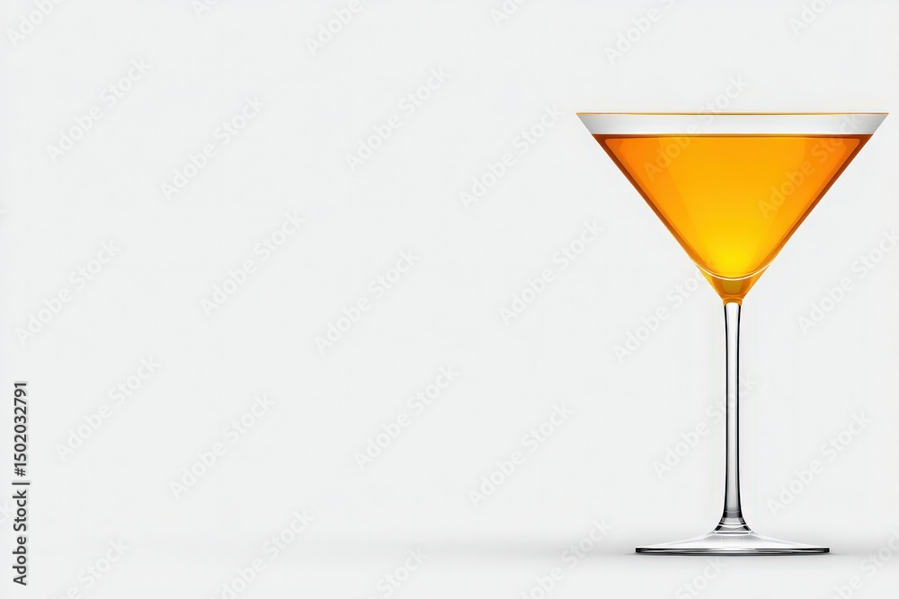 A vibrant orange cocktail is served in a classic martini glass. The drinks color stands out against the white background, highlighting its refreshing appeal.