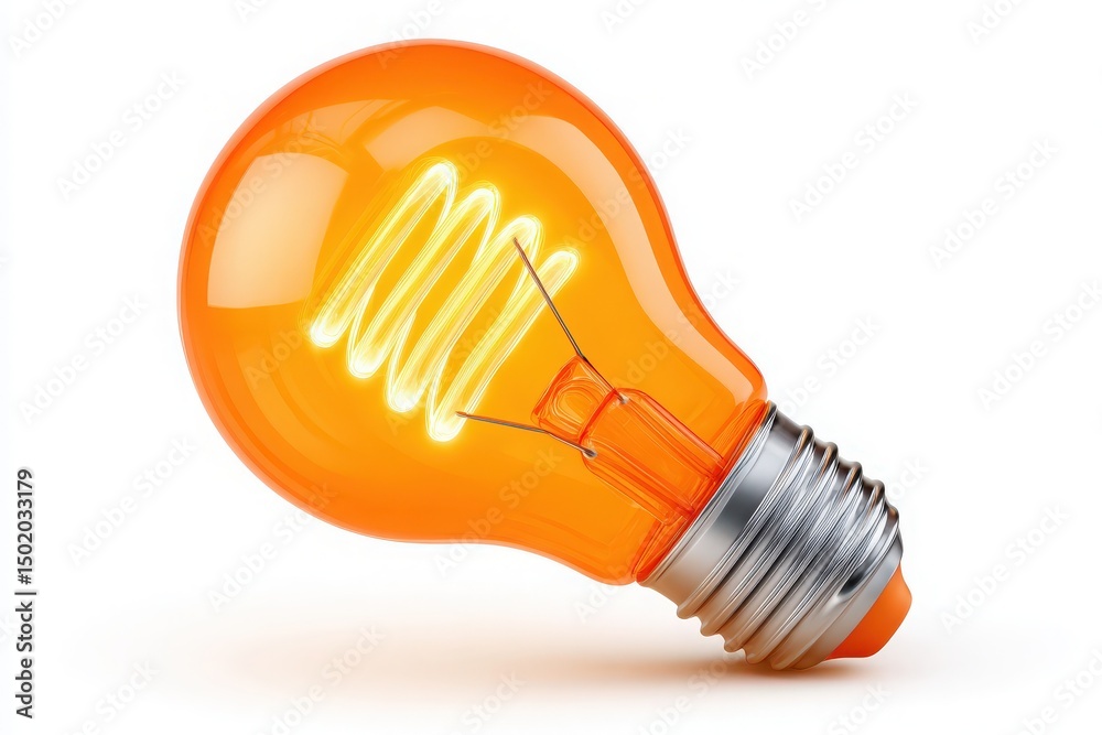 A vibrant orange light bulb rests on a clean surface, glowing warmly. Its unique spiral filament creates a captivating visual, inspiring creativity and innovation in any setting.