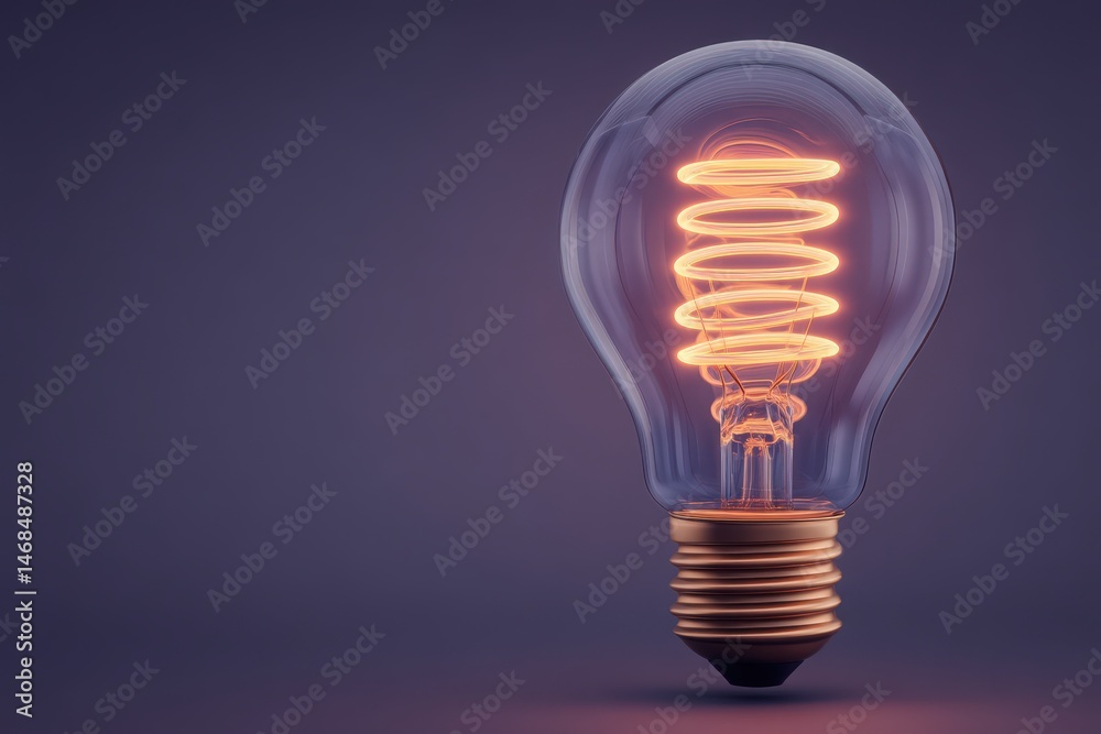 A vintage light bulb with a glowing spiral filament is displayed prominently against a dark background. The warm light emanates creates a cozy and inviting ambiance.