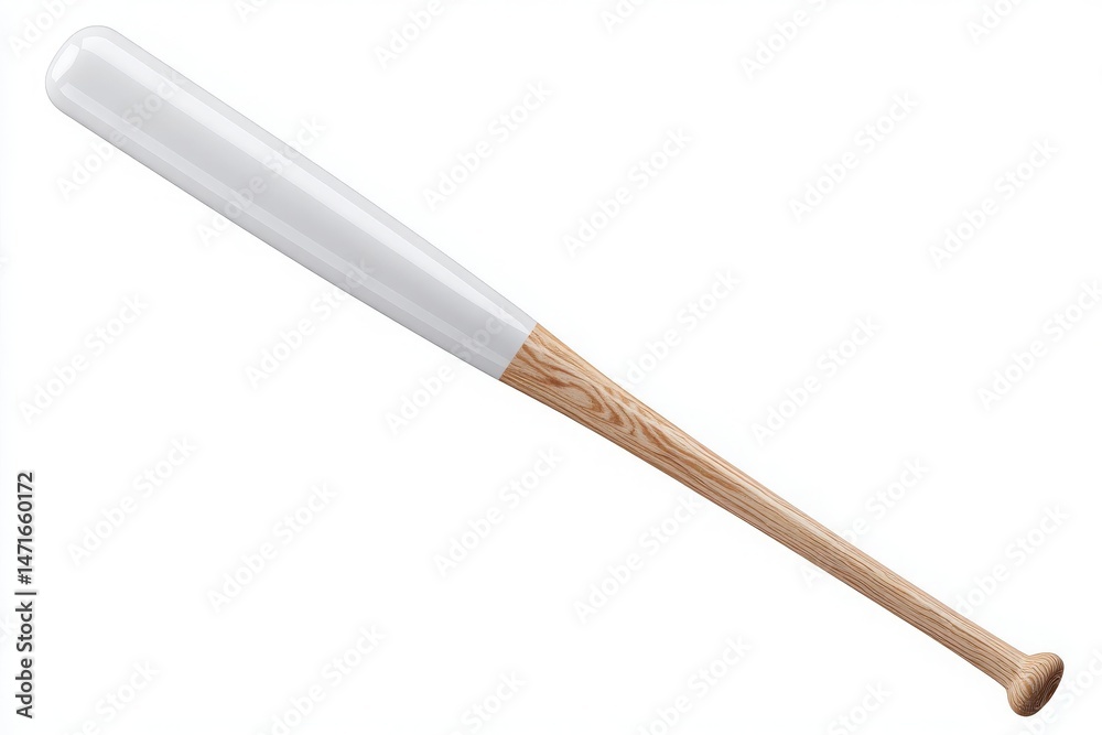 A wooden baseball bat features a glossy white barrel and a natural wood handle. This striking design emphasizes both functionality and style, suitable for practice or display.