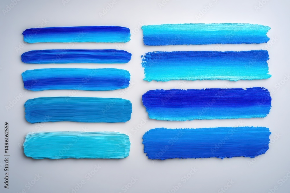 Bold strokes of various blue hues are neatly arranged, showcasing a gradient from light to dark shades. The smooth texture highlights the richness of the colors, inviting creative inspiration.