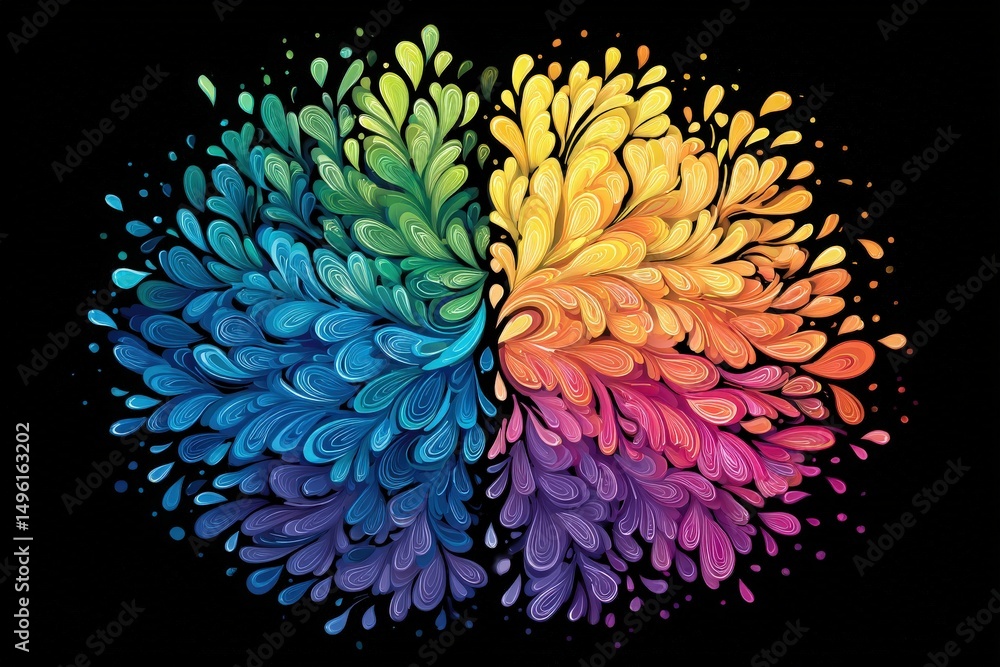 Bright, swirling patterns of colors blend together harmoniously, creating an artistic display of motion. The vivid hues of blue, purple, pink, yellow, and green flow outward, showcasing creativity.