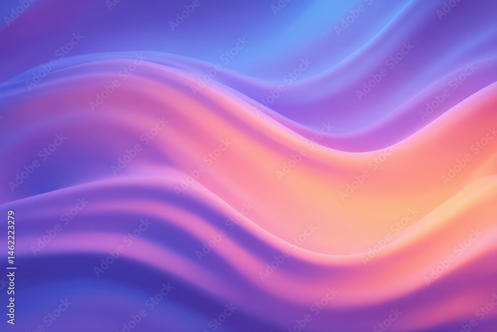Flowing waves of color blend seamlessly, showcasing a gradient of purple and orange. The soft curves evoke a sense of calm and tranquility, ideal for digital backgrounds or art.