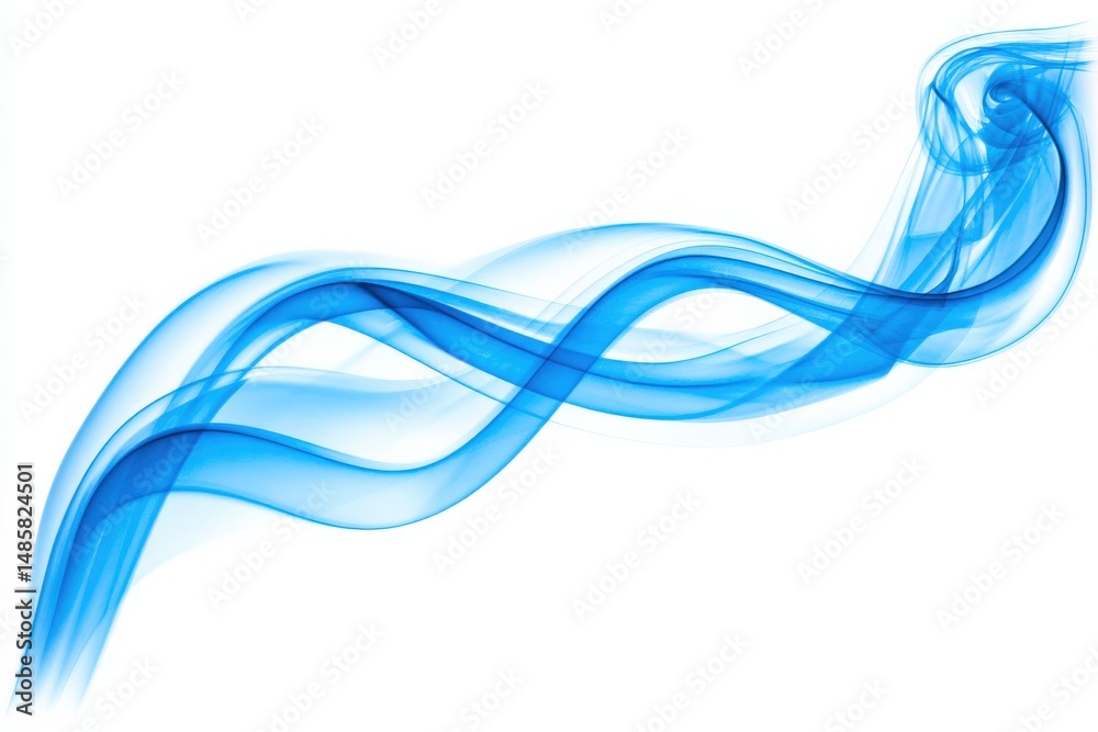 Gentle swirls of blue smoke intertwine and flow gracefully against a clean white backdrop. The soft curves and flowing shapes create an abstract artistic display, inviting viewer imagination.