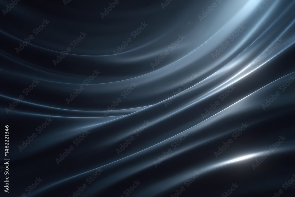 Silken fabric exhibits graceful waves and smooth textures in a dark setting, creating a serene and elegant atmosphere. The soft folds interplay with light, enhancing depth and movement.