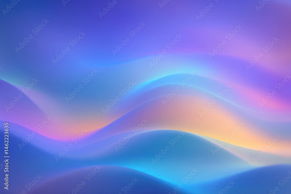 Soft undulating waves of blue, purple, and orange blend together, creating a calming visual experience. The harmonious colors evoke feelings of tranquility and creativity, perfect for inspiring art.