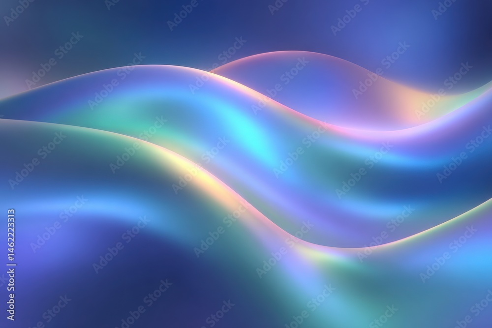 Soft waves of vibrant colors undulate gracefully, showcasing a blend of blue and iridescent hues. The captivating patterns evoke a sense of calm and creativity, perfect for artistic applications.