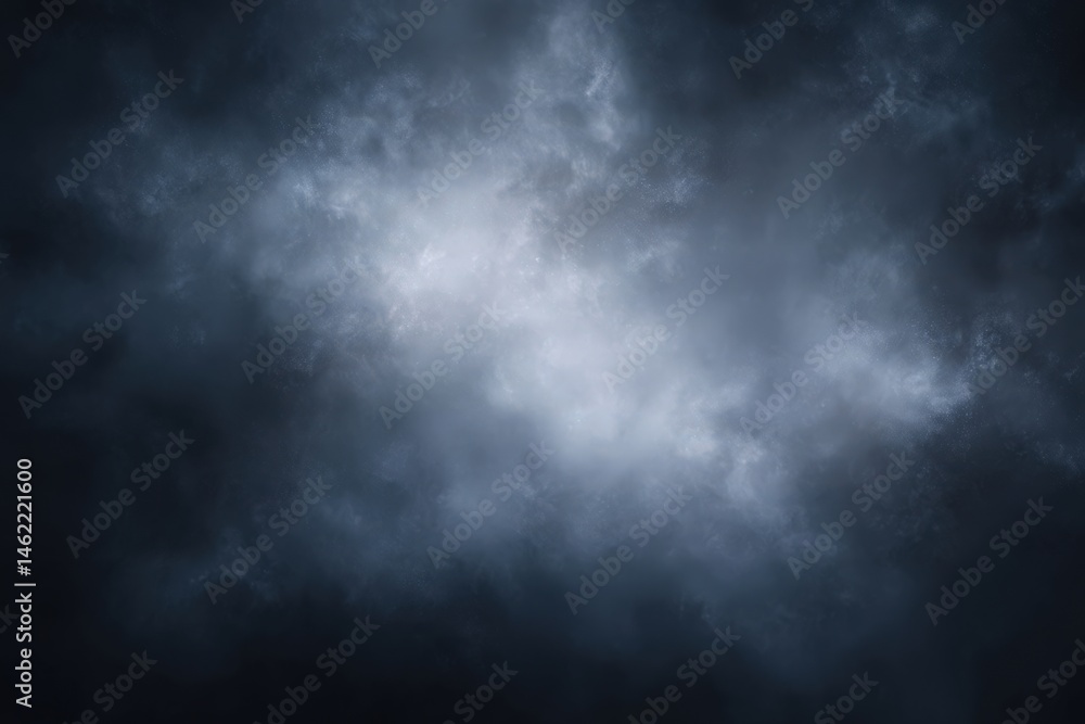 Swirling dark clouds fill the night sky, diffusing light and creating a mystical atmosphere. The scene evokes feelings of mystery and enchantment with its deep tonal variations.