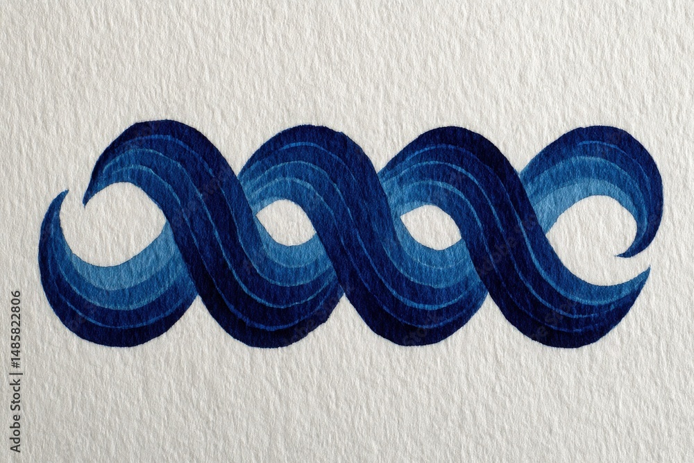 This artwork features a stylized wave pattern composed of various shades of blue. The fluid design showcases smooth curves and an artistic representation of water elements.
