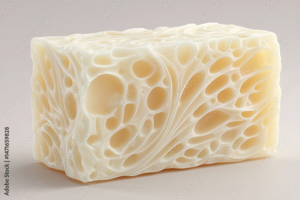 This piece features a bar of soap displaying complex, organic patterns and textures. The light cream color enhances the beauty of the intricate designs which resemble natural formations.