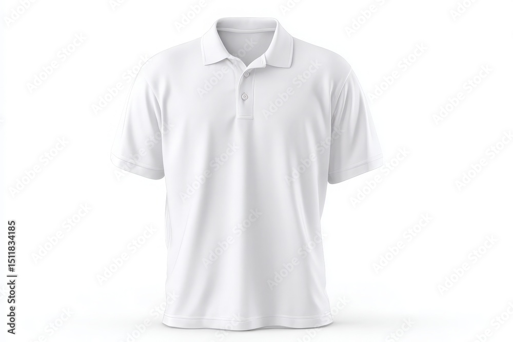 This simple white polo shirt is neatly presented on a plain background, highlighting its classic design and versatility.