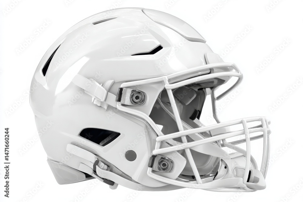 This white football helmet showcases advanced design elements, emphasizing protection and style. Its crafted for athletes playing at competitive levels, ensuring functionality and durability.