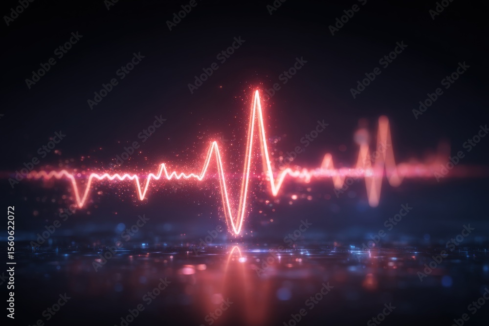 A vivid red heartbeat waveform is seen pulsating against a dark background, creating a captivating visual representation of life and energy, symbolizing vitality and motion.
