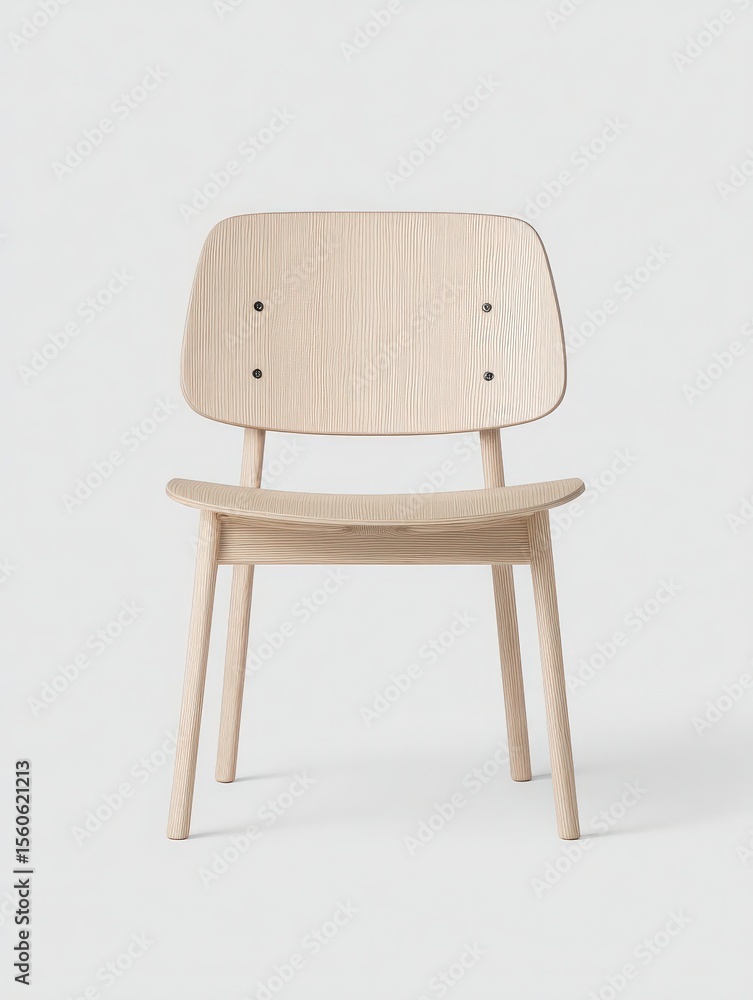 The chair features a smooth wooden surface with a light finish and a unique backrest design. Its minimalist style is perfect for modern interiors, showcasing elegance and functionality.