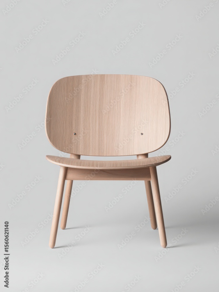 This chair features a sleek, minimalist design with a smooth wooden surface. Its light color enhances the simplicity, making it suitable for various interior styles.