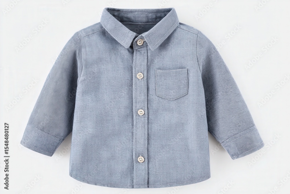 This long-sleeve shirt features a soft blue fabric, a classic collar, and a front pocket. Its versatile style makes it perfect for casual wear on various occasions, ensuring comfort and style all day.