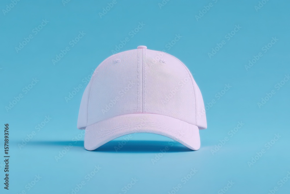 A plain white cap is centered against a bright blue background, showcasing its simple design and clean lines. The cap appears structured and versatile, ideal for casual outdoor wear.