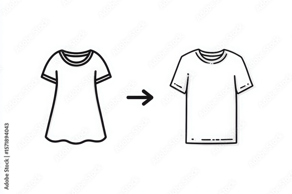 A simple illustration demonstrates the transformation of a dress into a t-shirt. The design highlights the process and suggests a casual, trendy outfit option.