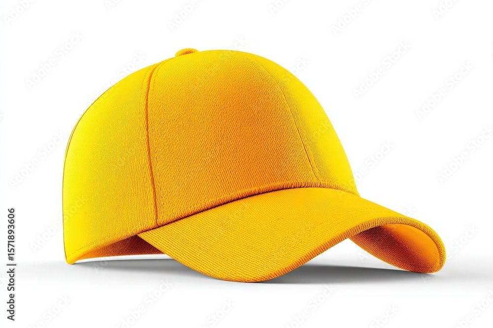 A vibrant yellow baseball cap is positioned slightly angled on a clean, neutral background. This stylish accessory is perfect for outdoor activities or casual outfits, adding a pop of color.