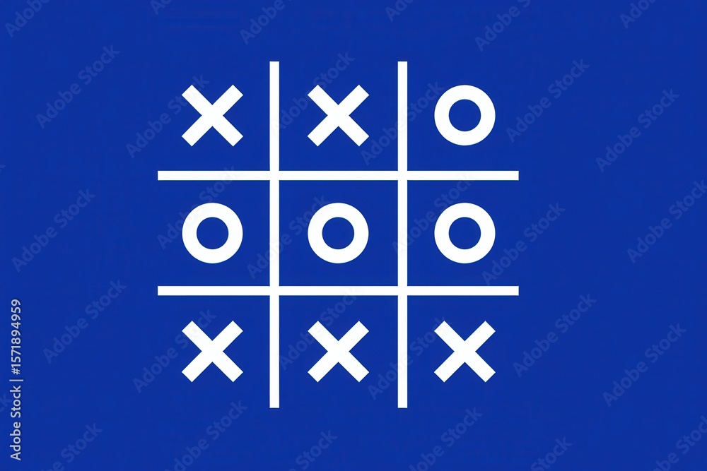 Two players participate in a classic tic-tac-toe game, marking their choices with xs and os on a grid. The blue backdrop adds vibrancy to the traditional pastime.