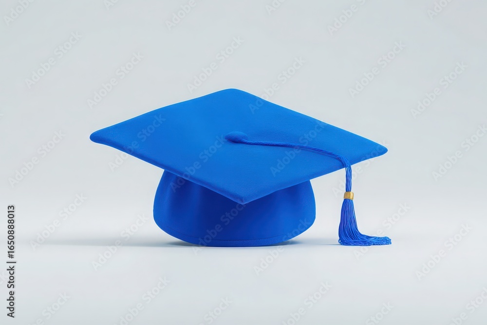 A bright blue graduation cap is prominently displayed against a plain background. The cap symbolizes academic success and is adorned with a tassel, highlighting the joy of graduation ceremonies.