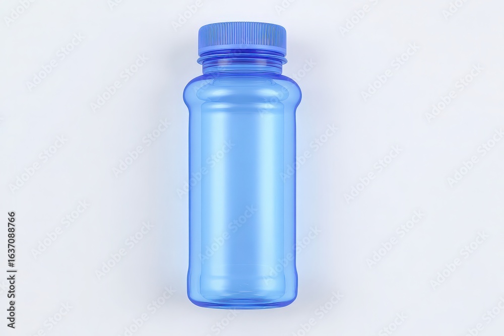 A bright blue plastic bottle stands upright on a clean white background, ideal for storing beverages or other liquids. Its screw-on lid ensures secure closure and prevents spills.