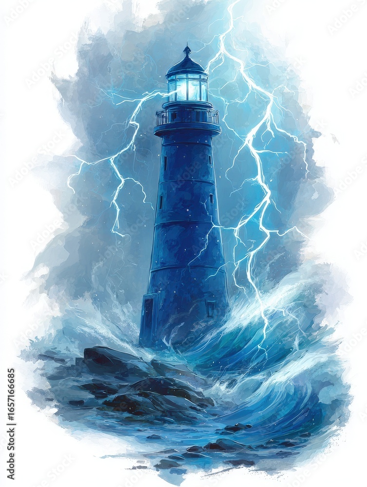 A sturdy lighthouse stands resilient amidst a fierce storm.