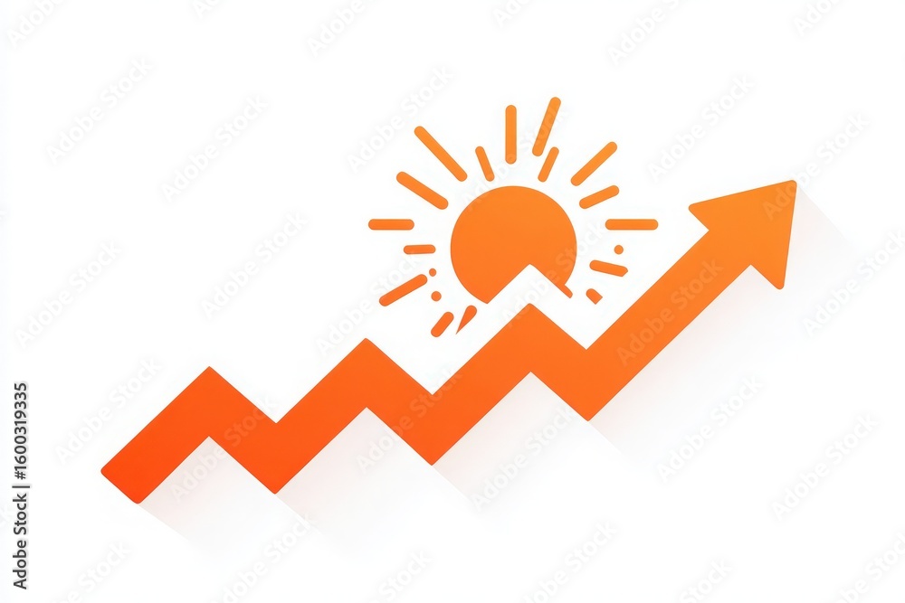 A vibrant graphic illustrates an upward trend line with sharp angles, complemented by a sun symbol in the background. This visual conveys the themes of growth, optimism, and success.